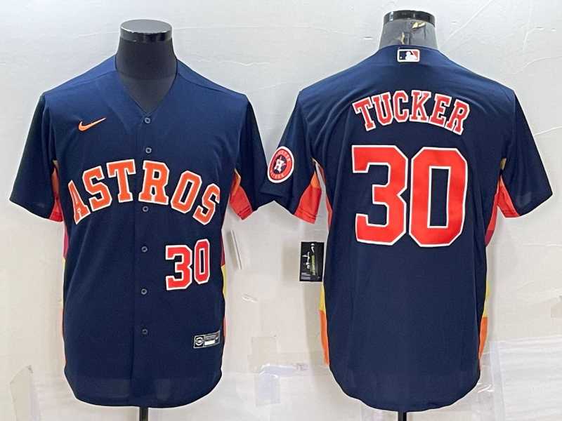 Men%27s Houston Astros #30 Kyle Tucker Number Navy Blue With Patch Stitched MLB Cool Base Nike Jersey